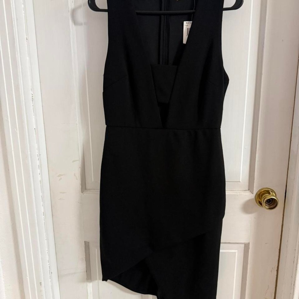 NWT Mustard Seed cocktail dress, black with asymmetrical hem, size Medium